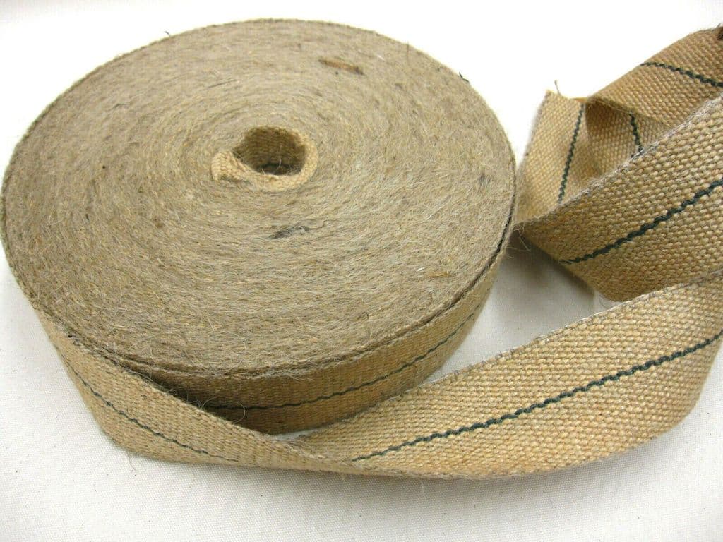 Reel of STRONG 12lb Green stripe jute upholstery chair webbing roll